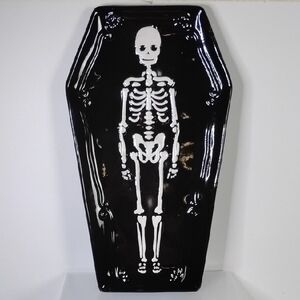 Halloween Way to Celebrate Skeleton Black Coffin Shaped 12" Tray Earthenware